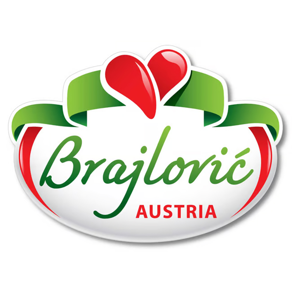 Logo von Brajlovic Austria mit grün-rotem Band und Herz-Design.